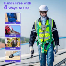 Load image into Gallery viewer, Portable Waist Fan with 5 Speeds, 16000RPM Strong Airflow, 10000mAh Rechargeable Hands-Free Neck Fan with Flashlight & SOS Mode, Wearable Clip Belt Fans for Camping Travel Jobsite Farms Fishing