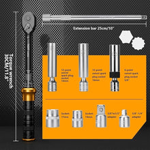 Load image into Gallery viewer, 3/8-Inch Drive Spark Plug Socket Set with Click Torque Wrench, 5-45 Ft.lb/6.8-61Nm Torque Wrench Set with Magnetic Swivel Spark Plug Socket(14mm/16mm/5/8-inch), 10" Extension Bar, Adapters