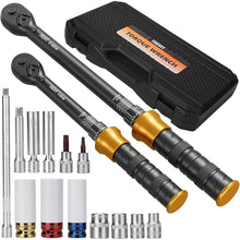 Load image into Gallery viewer, 1/2 3/8 -inch Drive Click Torque Wrench, 5-45Ft.lb, 15-165Ft.lb 15Pcs Torque Wrench Set with 10"/5" Extension Bar, 8/10/14/17/17/19/21mm Sockets, 14/16mm Swivel Spark Plug Socket, T25/T40 Torx