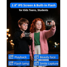 Load image into Gallery viewer, T TAKMLY Digital Camera 5K, Autofocus 16x Zoom 72MP Point and Shoot Cameras Compact Portable with Flash for Kids Boys Girls Teens Students, Anti Shake 2.8'' Screen, 64GB Card Include, White