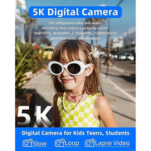 Load image into Gallery viewer, T TAKMLY Digital Camera 5K, Autofocus 16x Zoom 72MP Point and Shoot Cameras Compact Portable with Flash for Kids Boys Girls Teens Students, Anti Shake 2.8'' Screen, 64GB Card Include, White