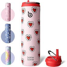 Load image into Gallery viewer, BOTTLE BOTTLE Insulated Water Bottle 24oz with Straw Lid and Handle for Sports Travel Gym Stainless Steel Water Bottles Double-Wall Vacuum Metal Leak Proof BPA-Free (HeartBeats)