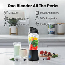 Load image into Gallery viewer, Portable Blender, 24oz Personal Blender for Shakes & Smoothies, 6000mAh, Leakproof-Lid & Sip Spout, BPA Free, USB-C Rechargebale and Self Cleaning Portable Juicer with 6 Sharp Blade, Black