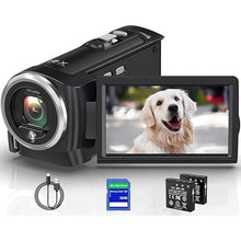Load image into Gallery viewer, 2.7K Video Camera Camcorder QHD 50MP YouTube Vlogging Camera 16X Digital Zoom Webcam 270 Degree Rotation Screen Camcorders with 32G SD Card and 2 Batteries Recording While Charging