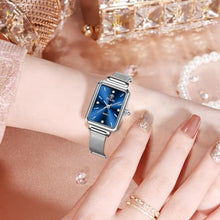 Load image into Gallery viewer, Taxau Womens Watch Blue Face Dress Ladies Watches for Small Wrists Square Watch Silver Mesh Band Waterproof Watches for Women with Date Analog Quartz Reloj De Mujer