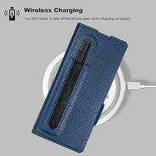 Load image into Gallery viewer, for Samsung Galaxy Z Fold 7 Wallet Case with S Pen Holder, Strong Magnetic Compatible with MagSafe, Hinge Protection Luxury Carbon Fiber Texture Leather 3 Card Slots with RFID Blocking (Blue)