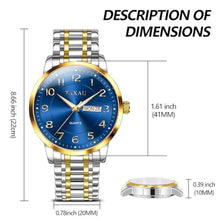 Load image into Gallery viewer, Taxau Two Tone Watches for Men Silver Gold Watch for Men Luxury Stainless Steel Wrist Watch Waterproof Analog Quartz Business Classic Casual Dress Mens Watches Large Blue Face with Day and Date