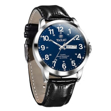 Load image into Gallery viewer, Taxau Watches for Men Wrist Watch Mens Luxury Silver Watch Men Leather Strap Black Waterproof Analog Quartz Minimalist Casual Dress Men s Watch Classic Big Blue Face with Day and Date