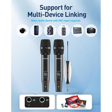 Load image into Gallery viewer, Wireless Microphones,Metal Microphone with Dual Professional UHF Cordless Dynamic System,Rechargeable Microphone Receiver for Karaoke Singing, Wedding,Party, DJ, Speech, Church, Class Use,240ft