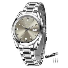 Load image into Gallery viewer, Taxau Men s Wrist Watches Waterproof Dress Watch for Men Analog Silver Watch Stainless Steel Band Grey Face Luxury Big Dail Large Wrist Watch for Gentlemen Luminous Hands Relojes Hombres
