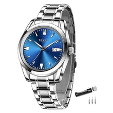 Load image into Gallery viewer, Taxau Mens Watches Stainless Steel Dress Watch Mens Waterproof Watches for Large Wrist Analog Quartz Silver Watch Blue Face Luxury Business Minimalist Date Watch Relojes para Hombres