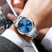 Load image into Gallery viewer, Taxau Mens Watches Stainless Steel Dress Watch Mens Waterproof Watches for Large Wrist Analog Quartz Silver Watch Blue Face Luxury Business Minimalist Date Watch Relojes para Hombres