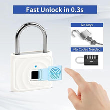 Load image into Gallery viewer, UMIKSMART Smart Fingerprint Padlock, Keyless Biometric Lock with USB Rechargeable Battery, Waterproof for Locker, Backpack, Suitcase, Gate, Toolbox, Outdoor Use, White Wave
