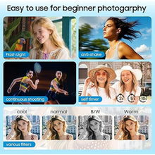 Load image into Gallery viewer, 4K Digital Camera, 64MP Vlogging Camera for Photography with 3" 180° Flip Screen, 16X Digital Zoom Point and Shoot Camara with 64GB SD Card for Beginner (White)