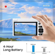 Load image into Gallery viewer, 4K Digital Camera, 64MP Vlogging Camera for Photography with 3" 180° Flip Screen, 16X Digital Zoom Point and Shoot Camara with 64GB SD Card for Beginner (White)