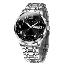 Load image into Gallery viewer, Taxau Mens Watches Stainless Steel Band Black Dial with Day Date Silver Watches for Mens Quartz Large Face Classic Arabic Numerals Waterproof Relojes para Hombres