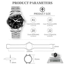 Load image into Gallery viewer, Taxau Mens Watches Stainless Steel Band Black Dial with Day Date Silver Watches for Mens Quartz Large Face Classic Arabic Numerals Waterproof Relojes para Hombres