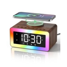 Load image into Gallery viewer, Alarm Clock with Wireless Charging, White/Brown Noise Sound Machine, Bluetooth Speaker Night Light, Wooden Digital Alarm Clocks for Bedrooms,Wireless Charger for iPhone, Birthday Gifts for Men Women