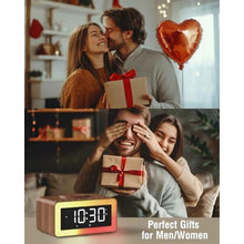 Load image into Gallery viewer, Alarm Clock with Wireless Charging, White/Brown Noise Sound Machine, Bluetooth Speaker Night Light, Wooden Digital Alarm Clocks for Bedrooms,Wireless Charger for iPhone, Birthday Gifts for Men Women