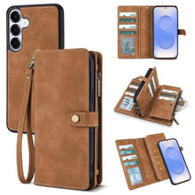 Load image into Gallery viewer, TwoHead for Samsung Galaxy S25 Wallet Case with Card Holder, Detachable Magnetic Phone Case for S25,PU Leather All-Round Protective Phone Case Wallet with Wrist Strap(6.2 in,Brown)