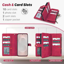 Load image into Gallery viewer, TwoHead for Samsung Galaxy S25 Edge Wallet Case with Card Holder, Detachable Magnetic Phone Case for S25 Edge,PU Leather All-Round Protective Phone Case Wallet with Wrist Strap(6.7 in,Wine Red)