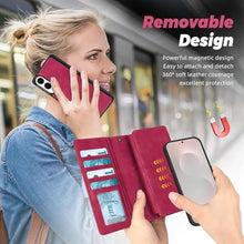 Load image into Gallery viewer, TwoHead for Samsung Galaxy S25 Edge Wallet Case with Card Holder, Detachable Magnetic Phone Case for S25 Edge,PU Leather All-Round Protective Phone Case Wallet with Wrist Strap(6.7 in,Wine Red)