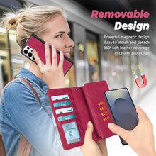 Load image into Gallery viewer, TwoHead for Samsung Galaxy S25 Ultra Wallet Case with Card Holder, Detachable Magnetic Phone Case for S25 Ultra,PU Leather All-Round Protective Phone Case Wallet with Wrist Strap(6.9 in,Wine Red)