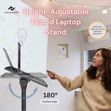 Load image into Gallery viewer, NOVAMART Laptop Tripod Stand Adjustable Laptop Holder with Phone Mount | Heavy- Duty Alloy Tripod Stand with Tray | Height Adjustable 0.651.6m | Portable, Foldable, 15kg Load Capacity | Black
