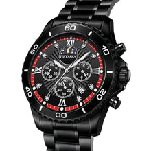 Load image into Gallery viewer, Heyssen Watches for Men Stainless Steel Dress Watch for Mens Quartz Analog Wrist Luxury Black Metal Tone Black Red Dial Big Classic Diver Waterproof Chronograph Black Face Business Man Gift