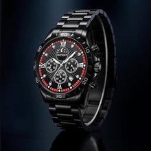 Load image into Gallery viewer, Heyssen Watches for Men Stainless Steel Dress Watch for Mens Quartz Analog Wrist Luxury Black Metal Tone Black Red Dial Big Classic Diver Waterproof Chronograph Black Face Business Man Gift