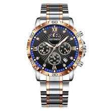 Load image into Gallery viewer, Heyssen Watches for Men Stainless Steel Dress Watch for Mens Quartz Analog Wrist Luxury Black Metal Tone Blue Dial Big Classic Diver Waterproof Chronograph Black Face Business Man Gift