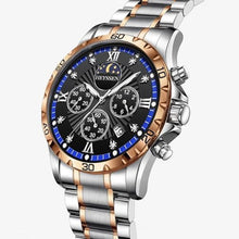 Load image into Gallery viewer, Heyssen Watches for Men Stainless Steel Dress Watch for Mens Quartz Analog Wrist Luxury Black Metal Tone Blue Dial Big Classic Diver Waterproof Chronograph Black Face Business Man Gift