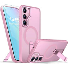 Load image into Gallery viewer, for Samsung Galaxy S25 S24 Case with Screen Protector Compatible with MagSafe Slim Translucent Matte Military Grade Drop Protective Shockproof Cover for Samsung S25 S24 Kickstand Phone Case (Pink)