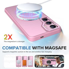 Load image into Gallery viewer, for Samsung Galaxy S25 S24 Case with Screen Protector Compatible with MagSafe Slim Translucent Matte Military Grade Drop Protective Shockproof Cover for Samsung S25 S24 Kickstand Phone Case (Pink)