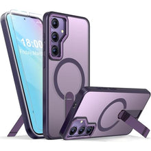 Load image into Gallery viewer, for Samsung Galaxy S25 S24 Case with Screen Protector Compatible with MagSafe Slim Translucent Matte Military Grade Drop Protective Shockproof Cover for Samsung S25 S24 Kickstand Phone Case (Purple)