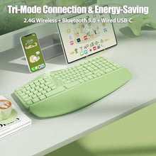 Load image into Gallery viewer, TISHLED Bow Split Ergonomic Keyboard Wireless with Cushioned Wrist & Palm Rest, Wireless 2.4G/Bluetooth/Wired USB-C, Comfortable Natural Typing, Compatible with Windows/Mac/PC/Laptop, Matcha Green