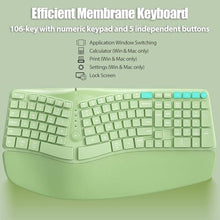 Load image into Gallery viewer, TISHLED Bow Split Ergonomic Keyboard Wireless with Cushioned Wrist & Palm Rest, Wireless 2.4G/Bluetooth/Wired USB-C, Comfortable Natural Typing, Compatible with Windows/Mac/PC/Laptop, Matcha Green