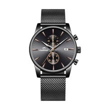 Load image into Gallery viewer, CalmTick Professional Japanese VD51 Movement Men s Business Watch - 3 Year Battery Life, Luminous Hands, Date Display Chronograph - Stainless Steel Strap (Black-Rose Gold)