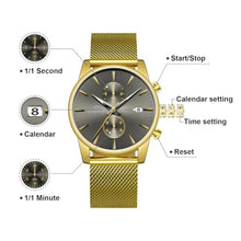 Load image into Gallery viewer, CalmTick Professional Japanese VD51 Movement Men s Business Watch - 3 Year Battery Life, Luminous Hands, Date Display Chronograph - Stainless Steel Strap (Gold-Black)