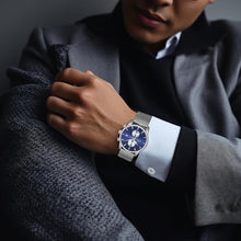 Load image into Gallery viewer, CalmTick Professional Japanese VD51 Movement Men s Business Watch - 3 Year Battery Life, Luminous Hands, Date Display Chronograph - Stainless Steel Strap (Silver-Blue dial)