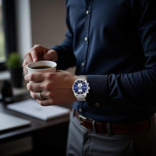 Load image into Gallery viewer, CalmTick Professional Japanese VD51 Movement Men s Business Watch - 3 Year Battery Life, Luminous Hands, Date Display Chronograph - Stainless Steel Strap (Silver-Blue dial)