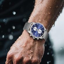 Load image into Gallery viewer, CalmTick Professional Japanese VD51 Movement Men s Business Watch - 3 Year Battery Life, Luminous Hands, Date Display Chronograph - Stainless Steel Strap (Silver-Blue dial)
