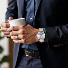 Load image into Gallery viewer, CalmTick Professional Japanese VD51 Movement Men s Business Watch - 3 Year Battery Life, Luminous Hands, Date Display Chronograph - Genuine Leather Strap (Silver-Blue-Leather Band)