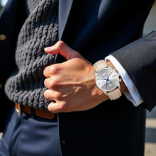 Load image into Gallery viewer, CalmTick Professional Japanese VD51 Movement Men s Business Watch - 3 Year Battery Life, Luminous Hands, Date Display Chronograph - Genuine Leather Strap (Silver-Blue-Leather Band)