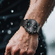 Load image into Gallery viewer, CalmTick Professional Japanese VD51 Movement Men s Business Watch - 3 Year Battery Life, Luminous Hands, Date Display Chronograph - Stainless Steel Strap (Black-Lake Blue)
