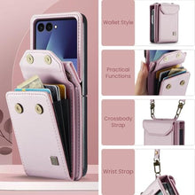 Load image into Gallery viewer, Konstreet for Samsung Galaxy Z Flip 7 Case Crossbody Retro PU Leather Flip Case with Magnetic Closure and Card Holder Strap Wristlet for Men Women (Pink)