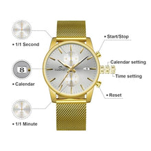 Load image into Gallery viewer, CalmTick Professional Japanese VD51 Movement Men s Business Watch - 3 Year Battery Life, Luminous Hands, Date Display Chronograph - Stainless Steel-Gold-Silver