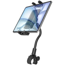 Load image into Gallery viewer, Kolasels Gooseneck Tablet Holder for Spin Bike, Stationary Bicycle, Wheelchair, Treadmill, Indoor Bike, Peloton, Elliptical, Tablet Mount Clamp for iPad Pro, Air, Mini, Galaxy Tabs, 4.7-12.9" Tablets