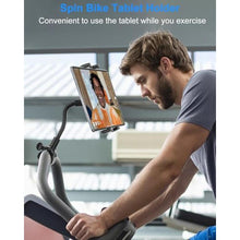 Load image into Gallery viewer, Kolasels Gooseneck Tablet Holder for Spin Bike, Stationary Bicycle, Wheelchair, Treadmill, Indoor Bike, Peloton, Elliptical, Tablet Mount Clamp for iPad Pro, Air, Mini, Galaxy Tabs, 4.7-12.9" Tablets