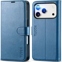 Load image into Gallery viewer, TUCCH Wallet Case for iPhone 17 Pro (6.3") 2025, 4 Card Slots, RFID Blocking, Stand, Shockproof TPU Shell, PU Leather, Magnetic Closure, Protective Flip Folio Cover, Light Blue